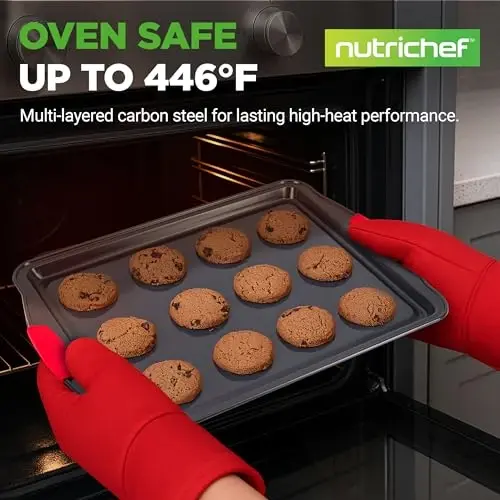 NutriChef 3-Piece Large Nonstick Cookie Sheets for Baking | Premium Food-Grade Carbon Steel, Non-Stick Tray Set with Silicone Handles, Oven Safe up to 446°F | Easy to Clean, 17.2 x 11.8 x 0.7 Inch - 2