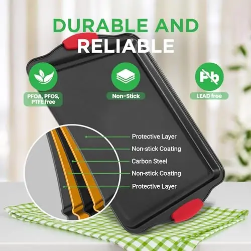 NutriChef 3-х Чашечный Антипригарный Противень для Духовки - Премиум и Стильный Антипригарный Стальной Противень, Металлическая Посуда для Выпечки Коммерческого Качества, Качество Ресторана с Красными Силиконовыми Ручками - Легко Чистится, NCSBS3S 