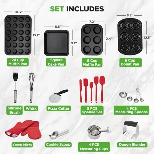 NutriChef 42-Piece Nonstick Bakeware Set | Carbon Steel Baking Pans Set with Oven Mitts, Muffin Trays, Cookie Sheets, Loaf Pan, & Accessories for Cakes, Pizza & Bread. - 3