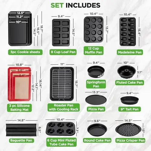 NutriChef 42-Piece Nonstick Bakeware Set | Carbon Steel Baking Pans Set with Oven Mitts, Muffin Trays, Cookie Sheets, Loaf Pan, & Accessories for Cakes, Pizza & Bread. - NutriChef (1)