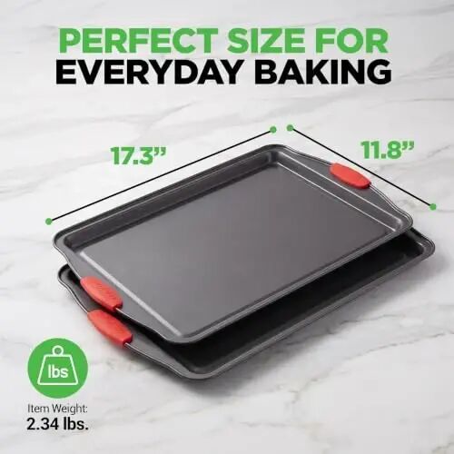 NutriChef Baking Sheet Set, 2-Piece Nonstick Cookie Sheets | Includes 2 wide baking pans with scratch-resistant coating, silicone handles, and oven-safe design up to 450°F - NutriChef (1)