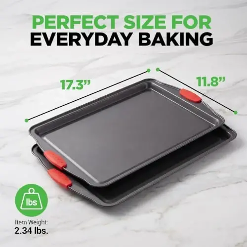 NutriChef Baking Sheet Set, 2-Piece Nonstick Cookie Sheets | Includes 2 wide baking pans with scratch-resistant coating, silicone handles, and oven-safe design up to 450°F - 2