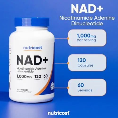 Nutricost NAD+ qo'shimchasi, bir porsiyada 1000 mg, 120 kapsula (Nikotinamid Adenin Dinukleotid) - 60 porsiya, Glutensiz, Vegan - 5