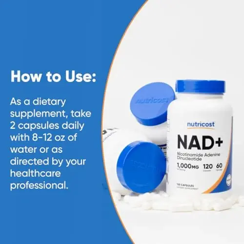 Nutricost NAD+ qo'shimchasi, bir porsiyada 1000 mg, 120 kapsula (Nikotinamid Adenin Dinukleotid) - 60 porsiya, Glutensiz, Vegan - 6