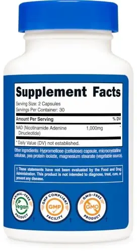 Nutricost NAD+ Supplement (1,000mg) 60 Capsules, 30 Servings, Gluten Free | Nicotinamide Adenine Dinucleotide, Vegan, GMO-Free - 5