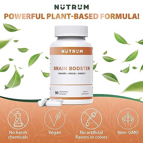 Nutrum Brain Booster Supplement - Brain Supplement Nootropic Booster – Brain Pills Vitamin for Focus, Memory, Clarity, Energy & Better Concentration, with DMAE, Bacopa Monnieri, L-Gutamine - 5