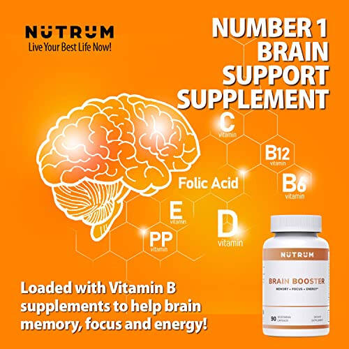 Nutrum Brain Booster Supplement - Пищевая добавка для мозга Nootropic Booster – Таблетки для мозга Витамин для концентрации, памяти, ясности, энергии и лучшей концентрации, с DMAE, бакопа монье, L-глутамин - 10