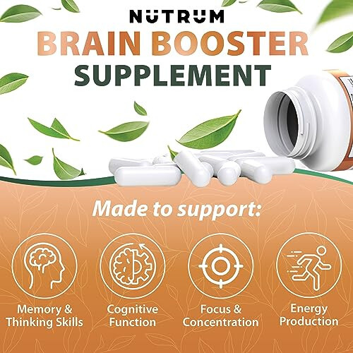 Nutrum Brain Booster Supplement - Пищевая добавка для мозга Nootropic Booster – Таблетки для мозга Витамин для концентрации, памяти, ясности, энергии и лучшей концентрации, с DMAE, бакопа монье, L-глутамин - 2