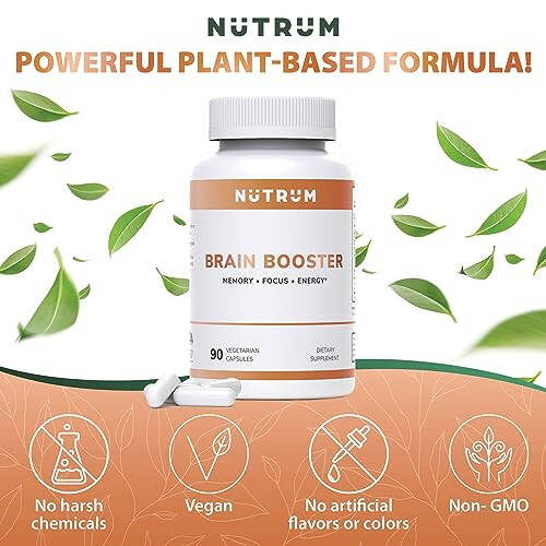 Nutrum Brain Booster Supplement - Пищевая добавка для мозга Nootropic Booster – Таблетки для мозга Витамин для концентрации, памяти, ясности, энергии и лучшей концентрации, с DMAE, бакопа монье, L-глутамин - 5