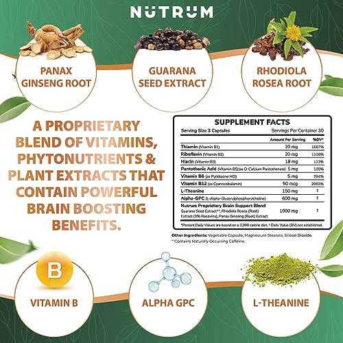 Nutrum Miya Kuchaytirish Qo‘shimchasi - Miya Qo‘shimchasi Nootropik Kuchaytirish – Miya Tabletkalari Diqqat, Xotira, Aniqlik, Energiya va Yaxshiroq Konsentratsiya Uchun Vitamin, DMAE, Bacopa Monnieri, L-Glütamin bilan - 3