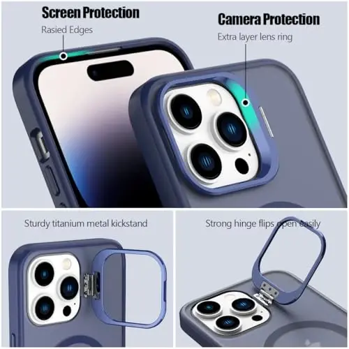 Nvollnoe for iPhone 14 Pro Max Case Compatible with MagSafe Military Grade Shockproof Heavy Duty Protective Adjustable Kickstand Matte Semi Clear Phone Case for iPhone 14 Pro Max(Blue) - 3