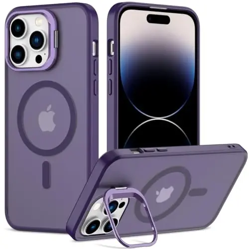 Nvollnoe for iPhone 14 Pro Max Case Compatible with MagSafe Military Grade Shockproof Heavy Duty Protective Adjustable Kickstand Matte Semi Clear Phone Case for iPhone 14 Pro Max(Deep Purple) 