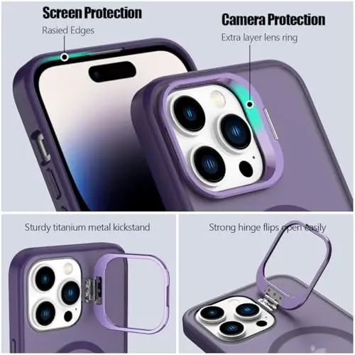 Nvollnoe for iPhone 14 Pro Max Case Compatible with MagSafe Military Grade Shockproof Heavy Duty Protective Adjustable Kickstand Matte Semi Clear Phone Case for iPhone 14 Pro Max(Deep Purple) - 3