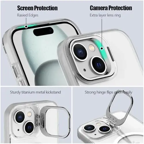 Nvollnoe for iPhone 15 Case Compatible with MagSafe Military Grade Shockproof Heavy Duty Protective Adjustable Kickstand Matte Semi Clear Phone Case for iPhone 15(Clear) - 3