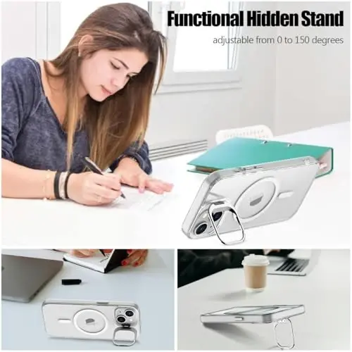 Nvollnoe for iPhone 15 Case Compatible with MagSafe Military Grade Shockproof Heavy Duty Protective Adjustable Kickstand Matte Semi Clear Phone Case for iPhone 15(Clear) - 4