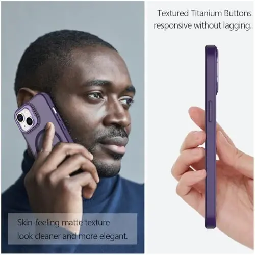 Nvollnoe for iPhone 15 Case Compatible with MagSafe,Military Grade Shockproof Heavy Duty Protective Adjustable Kickstand Matte Semi Clear Phone Case for iPhone 15(Deep Purple) - 5