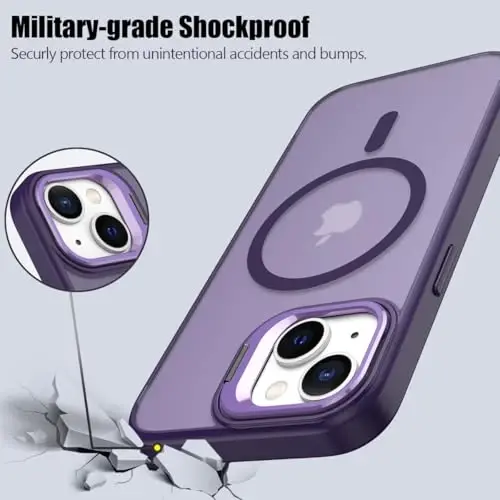 Nvollnoe for iPhone 15 Case Compatible with MagSafe,Military Grade Shockproof Heavy Duty Protective Adjustable Kickstand Matte Semi Clear Phone Case for iPhone 15(Deep Purple) - 6