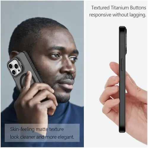 Nvollnoe iPhone 15 Pro Max Kılıfı, MagSafe Uyumlu, Askeri Sınıf Darbeye Dayanıklı, Ağır Hizmet Koruyucu, Ayarlanabilir Standlı, Mat Yarı Şeffaf Telefon Kılıfı, iPhone 15 Pro Max için (Siyah) - 5