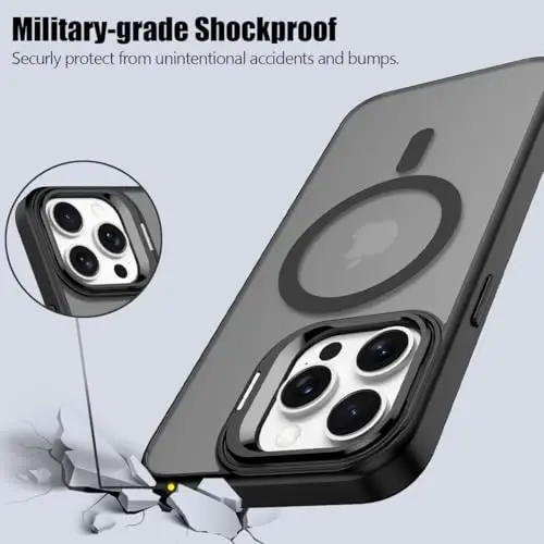 Nvollnoe iPhone 15 Pro Max Kılıfı, MagSafe Uyumlu, Askeri Sınıf Darbeye Dayanıklı, Ağır Hizmet Koruyucu, Ayarlanabilir Standlı, Mat Yarı Şeffaf Telefon Kılıfı, iPhone 15 Pro Max için (Siyah) - 6
