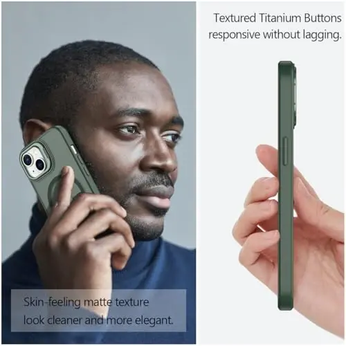 Nvollnoe iPhone 15 uchun g'ilof MagSafe bilan mos, harbiy darajadagi zarbga chidamli og'ir yuk ko'taruvchi himoya sozlanishi tirgakli mat yarim shaffof telefon g'ilofi iPhone 15 uchun (to'q yashil) - 5