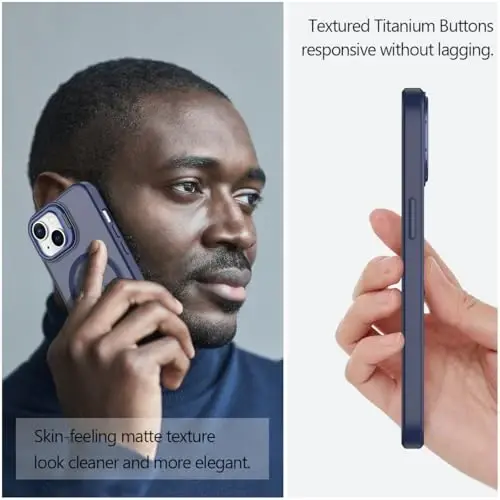 Nvollnoe iPhone 15 uchun MagSafe bilan mos keladigan g'ilof, harbiy standartga javob beradigan zarbaga chidamli, og'ir himoya, sozlanishi tayanch, mat yarim shaffof telefon g'ilofi iPhone 15 uchun (ko'k) - 5