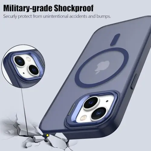 Nvollnoe iPhone 15 uchun MagSafe bilan mos keladigan g'ilof, harbiy standartga javob beradigan zarbaga chidamli, og'ir himoya, sozlanishi tayanch, mat yarim shaffof telefon g'ilofi iPhone 15 uchun (ko'k) - 6