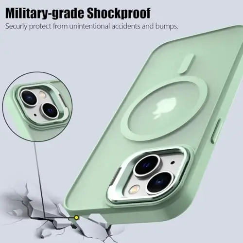 Nvollnoe iPhone 15 учун корпуси MagSafe bilan mos, harbiy darajali zarbaga chidamli, himoyalovchi, sozlanuvchan taganchali, mot, yarim shaffof telefon korpusi iPhone 15 учун (Mint) - 6