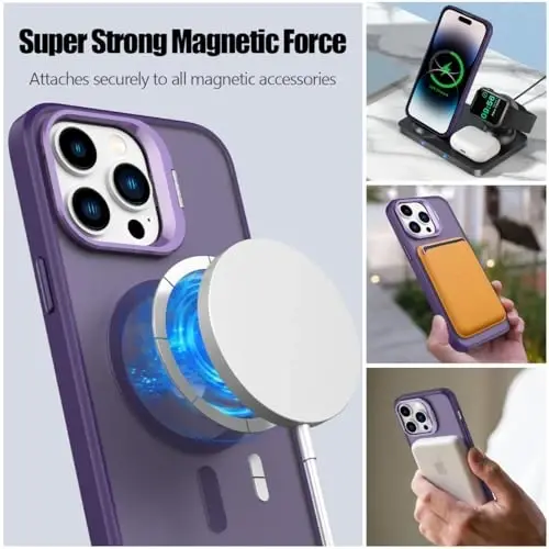 Nvollnoe MagSafe Uyumlu iPhone 14 Pro Max Kılıfı, Askeri Sınıf Darbeye Dayanıklı Ağır Hizmet Tipi Koruyucu Ayarlanabilir Stantlı Mat Yarı Şeffaf Telefon Kılıfı - iPhone 14 Pro Max (Koyu Mor) - NVOLLNOE (1)