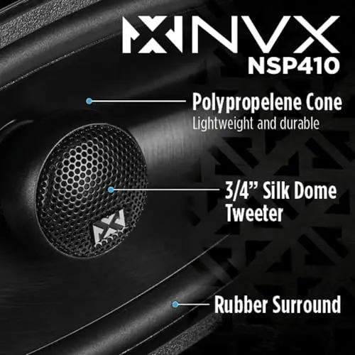 NVX® NSP410 4x10 Car Speakers, 480W Max, 160W RMS, 2-Way Coaxial w/Silk Dome Tweeters & Built-in X-Overs, Easy to Install in Cars/Trucks/Doors (Pair) - NVX (1)
