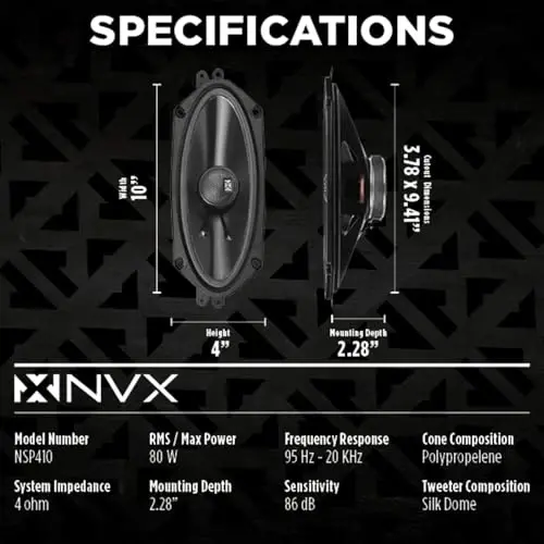 NVX® NSP410 4x10 Car Speakers, 480W Max, 160W RMS, 2-Way Coaxial w/Silk Dome Tweeters & Built-in X-Overs, Easy to Install in Cars/Trucks/Doors (Pair) - 3