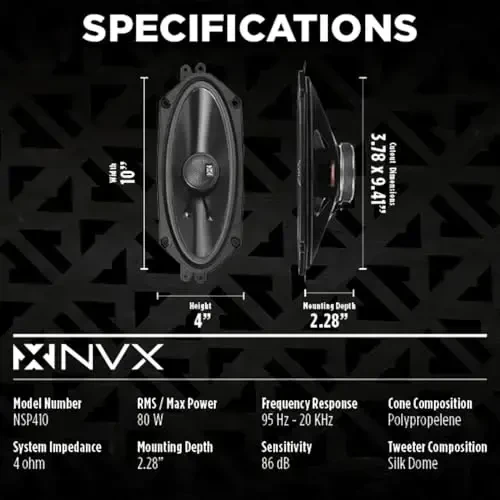 NVX® NSP410 4x10 Car Speakers, 480W Max, 160W RMS, 2-Way Coaxial w/Silk Dome Tweeters & Built-in X-Overs, Easy to Install in Cars/Trucks/Doors (Pair) - 3