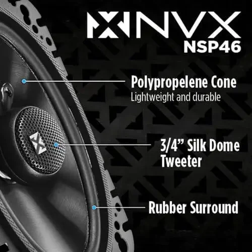 NVX® NSP46 4x6 автомобильные колонки, 300 Вт макс., 100 Вт RMS, 2-полосные коаксиальные с шелковыми купольными твитерами и встроенными кроссоверами, просты в установке в автомобилях/грузовиках/дверях (пара) - 2