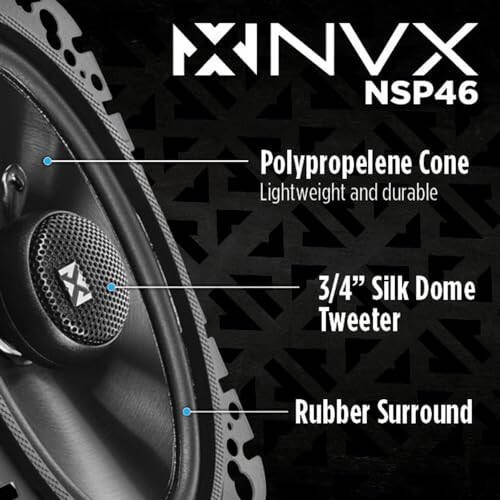 NVX® NSP46 4x6 Car Speakers, 300W Max, 100W RMS, 2-Way Coaxial w/Silk Dome Tweeters & Built-in X-Overs, Easy to Install in Cars/Trucks/Doors (Pair) - 2