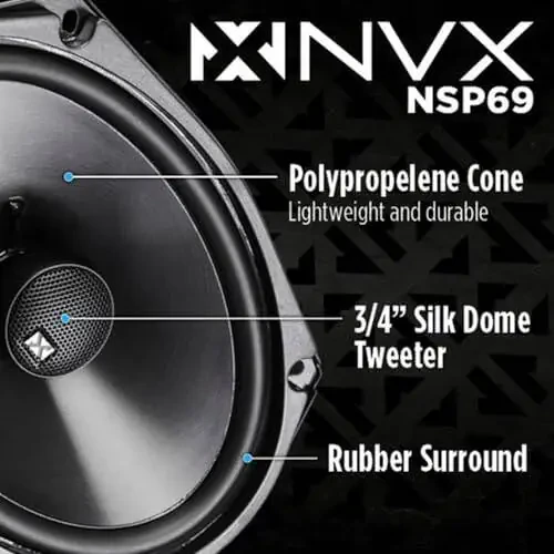 NVX® NSP69 6x9 Car Speakers, 900W Max, 300W RMS, 2-Way Coaxial w/Silk Dome Tweeters & Built-in X-Overs, Easy to Install in Cars/Trucks/Doors (Pair) - 2
