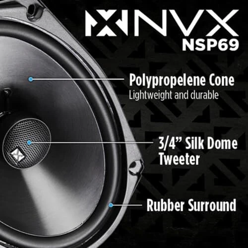 NVX® NSP69 6x9 Car Speakers, 900W Max, 300W RMS, 2-Way Coaxial w/Silk Dome Tweeters & Built-in X-Overs, Easy to Install in Cars/Trucks/Doors (Pair) - MODAZONE (1)