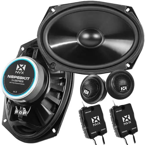 NVX® NSP69KIT 6x9 автомобильные колонки, 920 макс., 320 Вт RMS, 2-полосная компонентная система с шелковыми купольными твитерами и пассивными кроссоверами, простая установка в автомобилях/грузовиках/дверях (пара) - 1