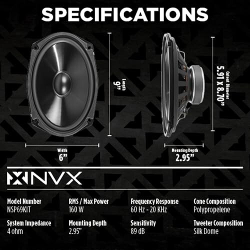 NVX® NSP69KIT 6x9 Car Speakers, 920 Max, 320W RMS, 2-Way Component System w/Silk Dome Tweeters & Passive X-Overs, Easy to Install in Cars/Trucks/Doors (Pair) - 3