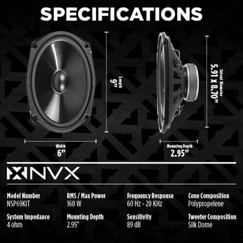 NVX® NSP69KIT 6x9 Car Speakers, 920 Max, 320W RMS, 2-Way Component System w/Silk Dome Tweeters & Passive X-Overs, Easy to Install in Cars/Trucks/Doors (Pair) - 3