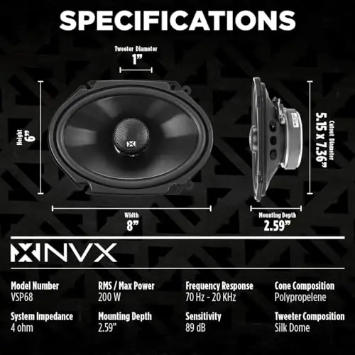 NVX VSP68 600W Peak (200W RMS) 6x8 V-Series 2-Way Coaxial Speakers with 25mm Silk Dome Tweeters - 3
