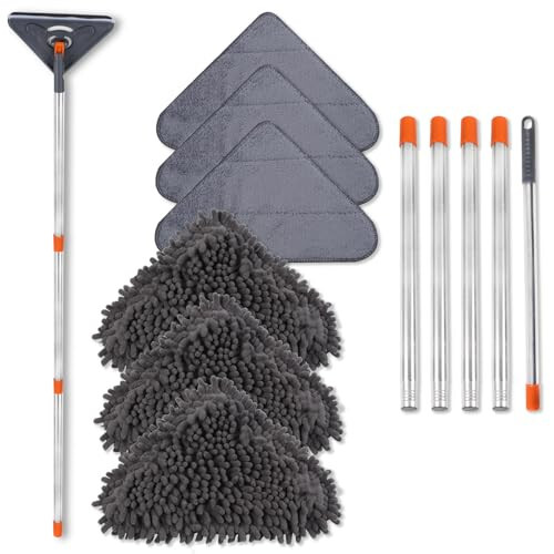 NWGOF Devor tozalash mop 79 dyuym uzun tutqich, 360° devor yuvish tozalash vositasi devorlar/ship fanatlari/chang/plintuslar/pollar tozalash, ship tozalash vositasi shimgichli duster 6 ta almashtirish yostig'i - NWGOF
