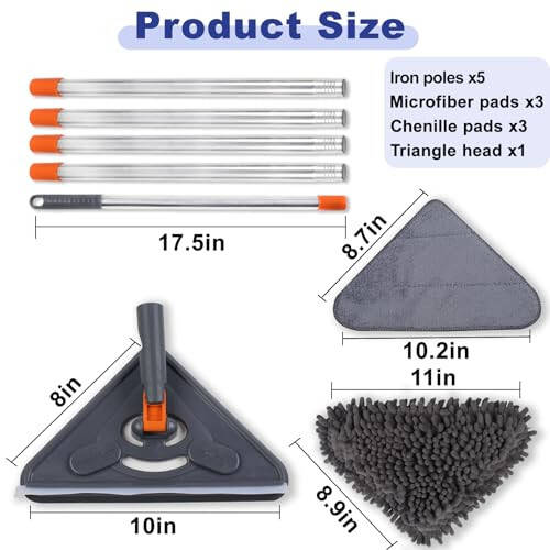 NWGOF Wall Cleaner Mop with 79 Inches Long Handle, 360° Wall Washer Cleaner Tool for Walls/Ceiling Fans/Dust/Baseboard/Floors Clean, Ceiling Cleaner Tool Duster with Squeegee 6 Replacement Pads - 2