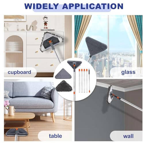 NWGOF Wall Cleaner Mop with 79 Inches Long Handle, 360° Wall Washer Cleaner Tool for Walls/Ceiling Fans/Dust/Baseboard/Floors Clean, Ceiling Cleaner Tool Duster with Squeegee 6 Replacement Pads - 5