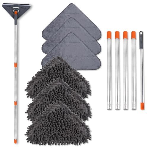 NWGOF Wall Cleaner Mop with 79 Inches Long Handle, 360° Wall Washer Cleaner Tool for Walls/Ceiling Fans/Dust/Baseboard/Floors Clean, Ceiling Cleaner Tool Duster with Squeegee 6 Replacement Pads - 1