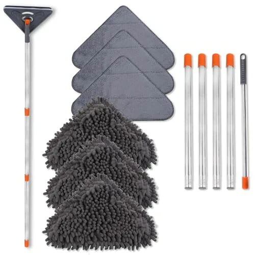 NWGOF Wall Cleaner Mop with 79 Inches Long Handle, 360° Wall Washer Cleaner Tool for Walls/Ceiling Fans/Dust/Baseboard/Floors Clean, Ceiling Cleaner Tool Duster with Squeegee 6 Replacement Pads - NWGOF