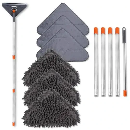 NWGOF Wall Cleaner Mop with 79 Inches Long Handle, 360° Wall Washer Cleaner Tool for Walls/Ceiling Fans/Dust/Baseboard/Floors Clean, Ceiling Cleaner Tool Duster with Squeegee 6 Replacement Pads - 1