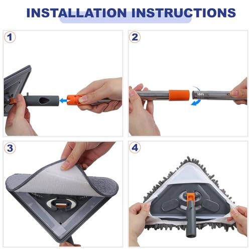 NWGOF Wall Cleaner Mop with 79 Inches Long Handle, 360° Wall Washer Cleaner Tool for Walls/Ceiling Fans/Dust/Baseboard/Floors Clean, Ceiling Cleaner Tool Duster with Squeegee 6 Replacement Pads - 4