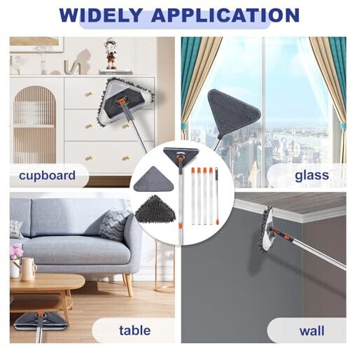 NWGOF Wall Cleaner Mop with 79 Inches Long Handle, 360° Wall Washer Cleaner Tool for Walls/Ceiling Fans/Dust/Baseboard/Floors Clean, Ceiling Cleaner Tool Duster with Squeegee 6 Replacement Pads - 5