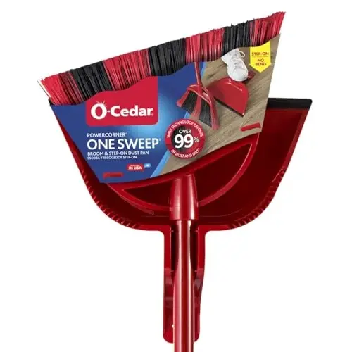 O-Cedar One Sweep Broom with Step-On Dustpan | Bir qadamda 99% tozalang | Yengil vaznli sokin tozalash vositasi | Uy hayvonlari egalari uchun ideal - O-Cedar