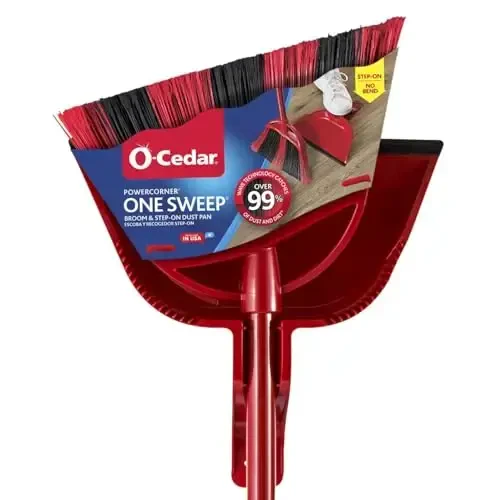 O-Cedar One Sweep Broom with Step-On Dustpan | Bir qadamda 99% tozalang | Yengil vaznli sokin tozalash vositasi | Uy hayvonlari egalari uchun ideal - 1
