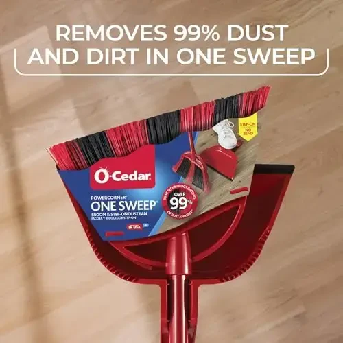 O-Cedar One Sweep Broom with Step-On Dustpan | Bir qadamda 99% tozalang | Yengil vaznli sokin tozalash vositasi | Uy hayvonlari egalari uchun ideal - 4